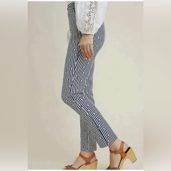 Anthropologie Women's The Essential Slim Trousers Blue White Stripe Size 2 - Picture 4 of 16